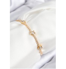 Pirinç Zirkon Taşlı Yıldız Model Gold Renk Asansörlü Kadın Bileklik - TJ-BB7737