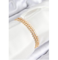 Pirinç Zirkon Taşlı Çift Sıra Model Gold Renk Asansörlü Kadın Bileklik - TJ-BB7739