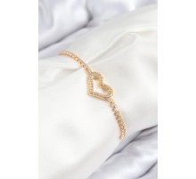 Pirinç Zirkon Taşlı Kalp Model Gold Renk Asansörlü Kadın Bileklik TJ-BB7743
