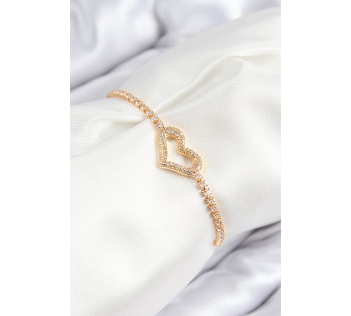 Pirinç Zirkon Taşlı Kalp Model Gümüş Renk Asansörlü Kadın Bileklik - TJ-BB7743