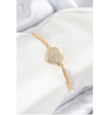 Pirinç Zirkon Taşlı Kalp Model Gold Renk Asansörlü Kadın Bileklik - TJ-BB7747