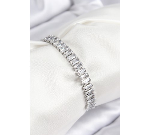 Pirinç Zirkon Taşlı Su Yolu Model Gümüş Renk Asansörlü Kadın Bileklik - TJ-BB7748