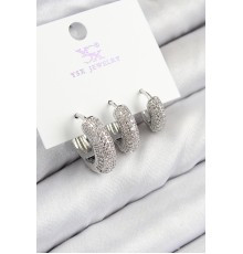 Pirinç Zirkon Taşlı 3'lü Halka Model Gümüş Renk Kadın Küpe - TJ-BKP11123