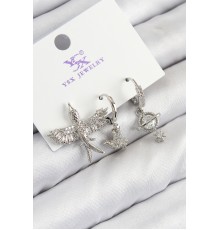 Pirinç Zirkon Taşlı 3'lü Kuş Model Gümüş Renk Kadın Küpe - TJ-BKP11124