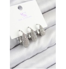 Pirinç Zirkon Taşlı 3'lü Damla Model Gümüş Renk Kadın Küpe - TJ-BKP11125