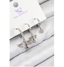 Pirinç Zirkon Taşlı 3'lü Kuş Model Gümüş Renk Kadın Küpe - TJ-BKP11132