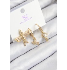 Pirinç Zirkon Taşlı 3'lü Kuş Model Gold Renk Kadın Küpe - TJ-BKP11133
