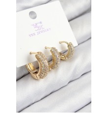 Pirinç Zirkon Taşlı 3'lü Halka Model Gold Renk Kadın Küpe - TJ-BKP11134