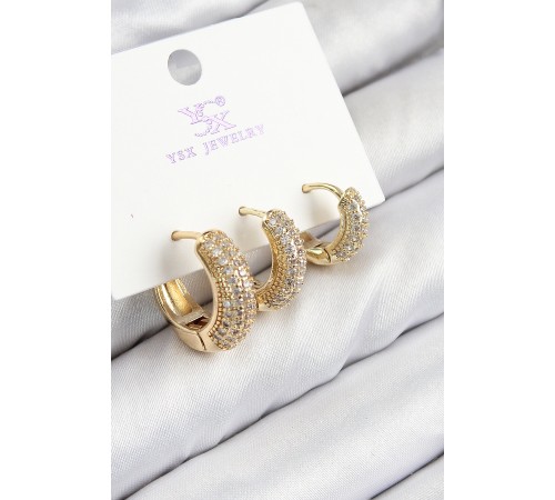 Pirinç Zirkon Taşlı 3'lü Halka Model Gold Renk Kadın Küpe - TJ-BKP11134
