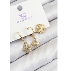 Pirinç Zirkon Taşlı 3'lü Yonca Model Gold Renk Kadın Küpe - TJ-BKP11135