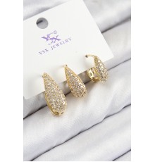 Pirinç Zirkon Taşlı 3'lü Damla Model Gold Renk Kadın Küpe - TJ-BKP11138