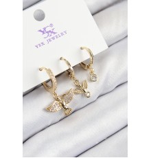 Pirinç Zirkon Taşlı 3'lü Kuş Model Gold Renk Kadın Küpe - TJ-BKP11140