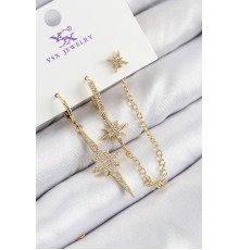Pirinç Zirkon Taşlı 3'lü Kutup Yıldızı Model Gold Renk Kadın Küpe - TJ-BKP11142