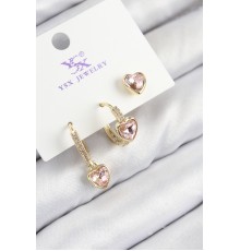 Pirinç Zirkon Taşlı 3'lü Pembe Kalp Model Gold Renk Kadın Küpe - TJ-BKP11147
