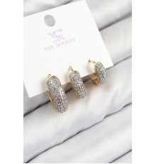 Pirinç Zirkon Taşlı 3'lü Halka Model Gold Ve Gümüş Renk Kadın Küpe - TJ-BKP11148