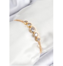 Pirinç Zirkon Taşlı Sıralı Daire Model Gold Renk Asansörlü Kadın Bileklik - TJ-BB7719
