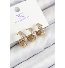 Pirinç Zirkon Taşlı 3'lü Halka Yonca Model Gold Ve Gümüş Renk Kadın Küpe - TJ-BKP11152