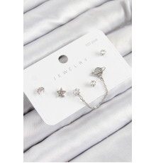 Pirinç Zirkon Taşlı Yıldız Ve Gezegen Model Gümüş Renk 925 Ayar Gümüş Çivi Kadın Küpe Set - TJ-BKP11153