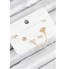 Pirinç Zirkon Taşlı Yıldız Ve Gezegen Model Gold Renk 925 Ayar Gümüş Çivi Kadın Küpe Set - TJ-BKP11154