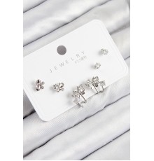 Pirinç Zirkon Taşlı Model Gümüş Renk 925 Ayar Gümüş Çivi Kadın Küpe Set - TJ-BKP11163