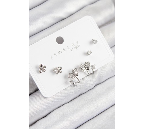 Pirinç Zirkon Taşlı Model Gümüş Renk 925 Ayar Gümüş Çivi Kadın Küpe Set - TJ-BKP11163