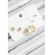 Pirinç Zirkon Taşlı Model Gold Renk 925 Ayar Gümüş Çivi Kadın Küpe Set - TJ-BKP11164