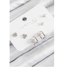 Pirinç Zirkon Taşlı Kutup Yıldızı Model Gümüş Renk 925 Ayar Gümüş Çivi Kadın Küpe Set - TJ-BKP11167