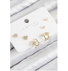 Pirinç Zirkon Taşlı Kutup Yıldızı Model Gold Renk 925 Ayar Gümüş Çivi Kadın Küpe Set - TJ-BKP11168