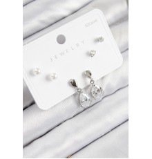 Pirinç Zirkon Taşlı Sallantılı Damla Model Gümüş Renk 925 Ayar Gümüş Çivi Kadın Küpe Set - TJ-BKP11171