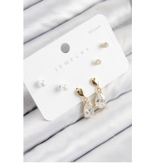 Pirinç Zirkon Taşlı Sallantılı Damla Model Gold Renk 925 Ayar Gümüş Çivi Kadın Küpe Set - TJ-BKP11172