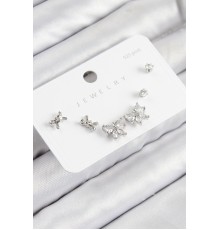 Pirinç Zirkon Taşlı Fiyonk Model Gümüş Renk 925 Ayar Gümüş Çivi Kadın Küpe Set - TJ-BKP11173