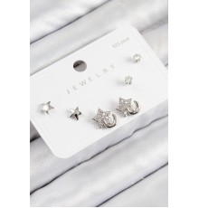 Pirinç Zirkon Taşlı Yıldız Model Gümüş Renk 925 Ayar Gümüş Çivi Kadın Küpe Set - TJ-BKP11177