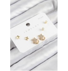 Pirinç Zirkon Taşlı Yıldız Model Gold Renk 925 Ayar Gümüş Çivi Kadın Küpe Set - TJ-BKP11178