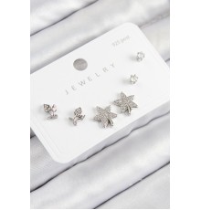 Pirinç Zirkon Taşlı Yıldız Ve Gül Model Gümüş Renk 925 Ayar Gümüş Çivi Kadın Küpe Set - TJ-BKP11179