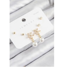 Pirinç Zirkon Taşlı İnci Sallantılı Çiçek Model Gümüş Renk 925 Ayar Gümüş Çivi Kadın Küpe Set - TJ-BKP11176