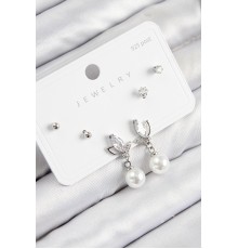 Pirinç Zirkon Taşlı İnci Sallantılı Damla Model Gümüş Renk 925 Ayar Gümüş Çivi Kadın Küpe Set - TJ-BKP11183