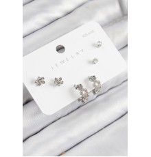 Pirinç Zirkon Taşlı Halka Model Gümüş Renk 925 Ayar Gümüş Çivi Kadın Küpe Set - TJ-BKP11185