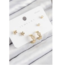 Pirinç Zirkon Taşlı Halka Model Gold Renk 925 Ayar Gümüş Çivi Kadın Küpe Set - TJ-BKP11186