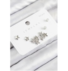 Pirinç Zirkon Taşlı Yıldız Model Gümüş Renk 925 Ayar Gümüş Çivi Kadın Küpe Set - TJ-BKP11189