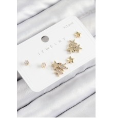 Pirinç Zirkon Taşlı Yıldız Model Gold Renk 925 Ayar Gümüş Çivi Kadın Küpe Set - TJ-BKP11190