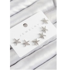 Pirinç Zirkon Taşlı Deniz Yıldızı Model Gümüş Renk 925 Ayar Gümüş Çivi Kadın Küpe Set - TJ-BKP11191