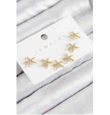 Pirinç Zirkon Taşlı Deniz Yıldızı Model Gold Renk 925 Ayar Gümüş Çivi Kadın Küpe Set - TJ-BKP11192