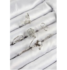 Pirinç Gül Model Gümüş Renk Kadın Yüzük Kombin Set - TJ-BYK3810