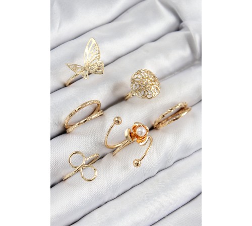 Pirinç Gül Model Gümüş Renk Kadın Yüzük Kombin Set - TJ-BYK3811