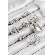 Pirinç Sarmal Ve Yıldız Model Gümüş Renk Kadın Yüzük Kombin Set - TJ-BYK3812