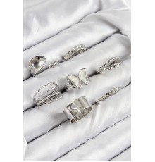 Pirinç Model Gümüş Renk Kadın Yüzük Kombin Set - TJ-BYK3814