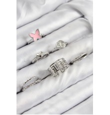 Pirinç Ve Kalp Model Gümüş Renk Kadın Yüzük Kombin Set - TJ-BYK3816