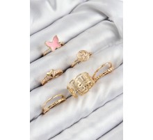 Pirinç Ve Kalp Model Gold Renk Kadın Yüzük Kombin Set - TJ-BYK3817