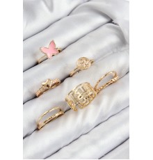 Pirinç Ve Kalp Model Gold Renk Kadın Yüzük Kombin Set - TJ-BYK3817