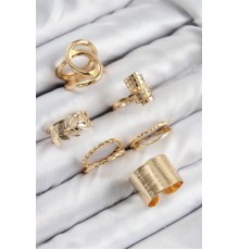 Pirinç Yaprak Model Gold Renk Kadın Yüzük Kombin Set - TJ-BYK3819